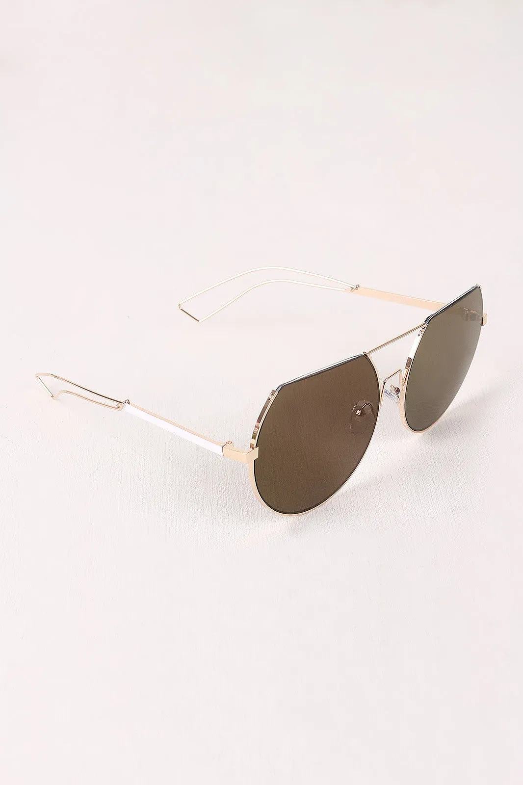 Semi-Rimless Double Bridge Laser Cut Round Sunglasses