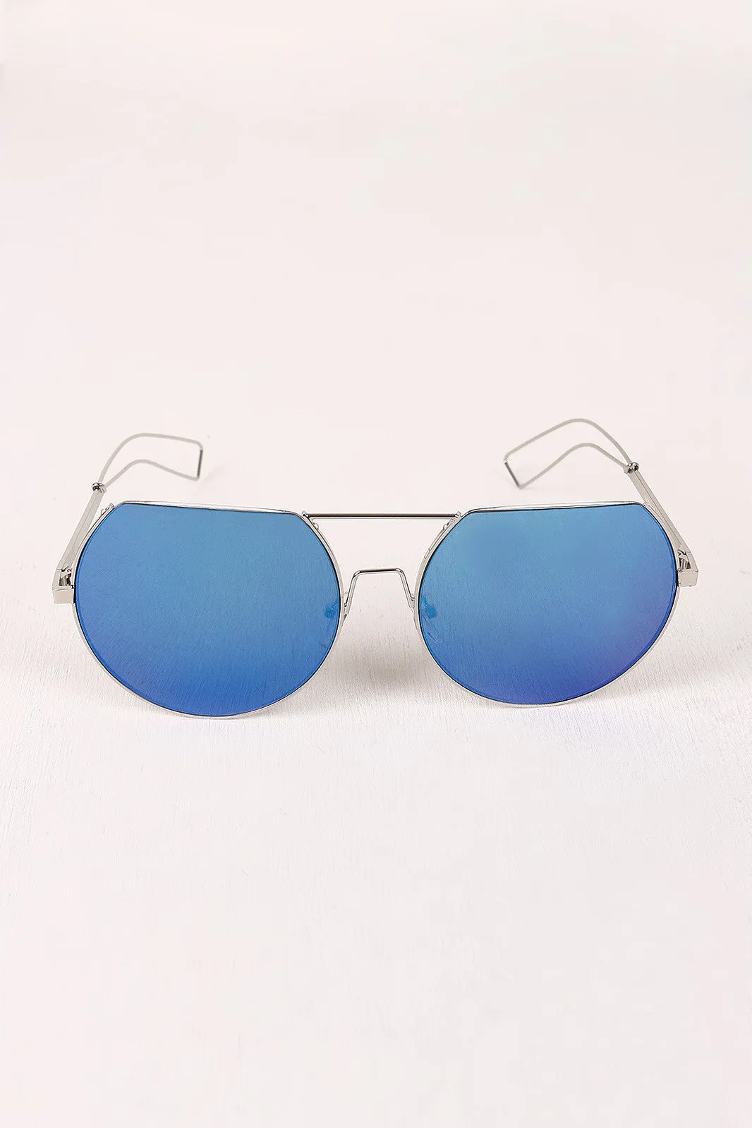 Semi-Rimless Double Bridge Laser Cut Round Sunglasses