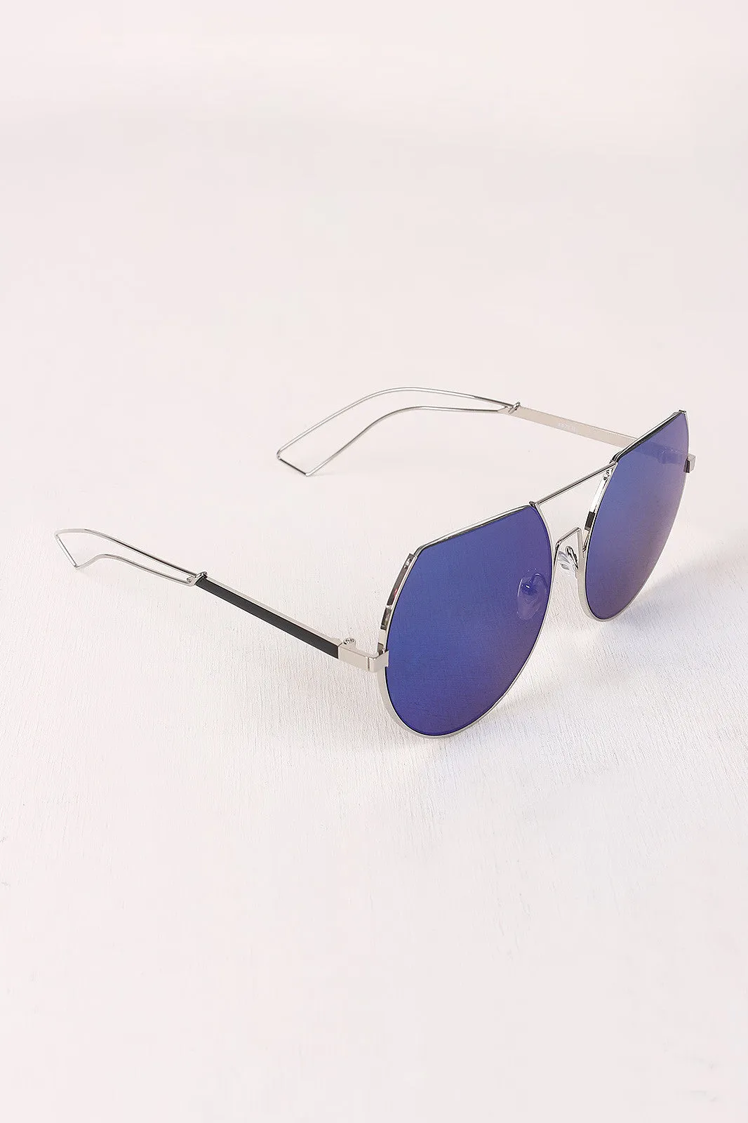 Semi-Rimless Double Bridge Laser Cut Round Sunglasses