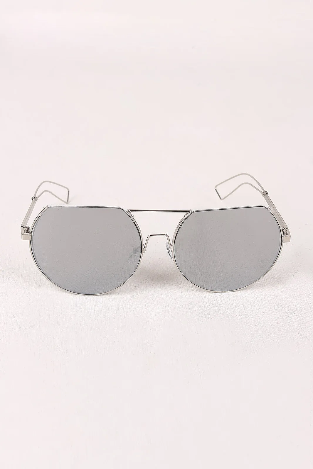 Semi-Rimless Double Bridge Laser Cut Round Sunglasses