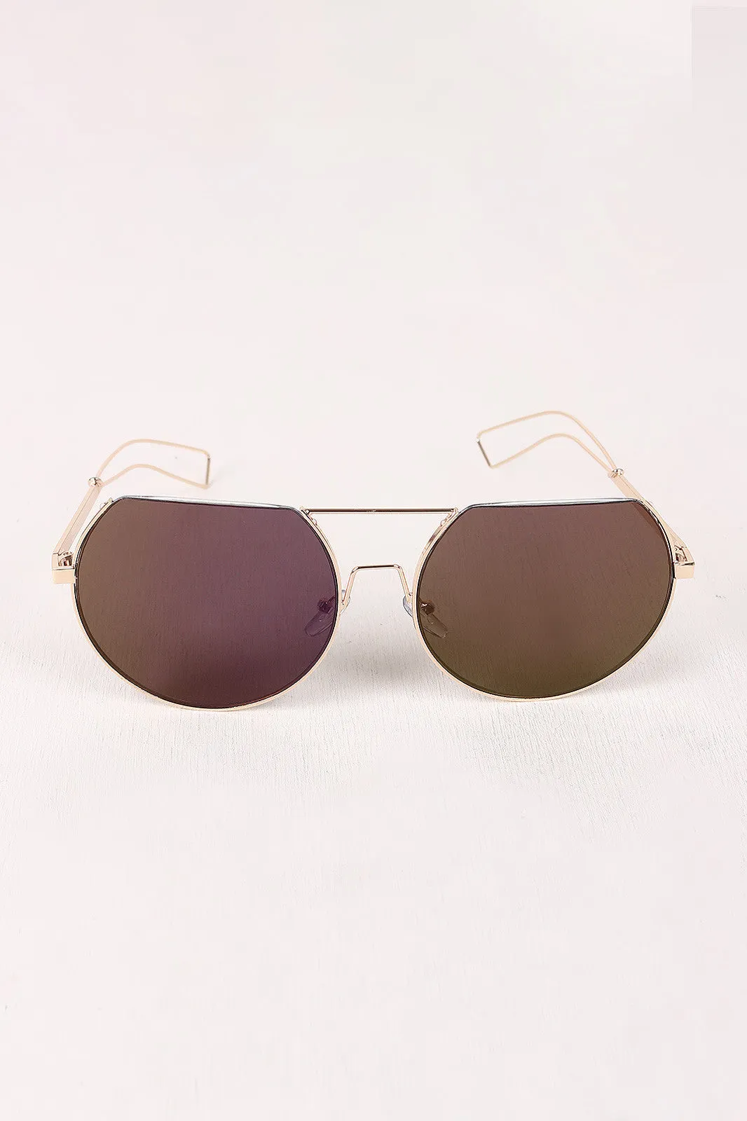 Semi-Rimless Double Bridge Laser Cut Round Sunglasses