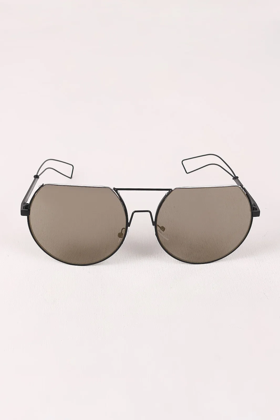 Semi-Rimless Double Bridge Laser Cut Round Sunglasses