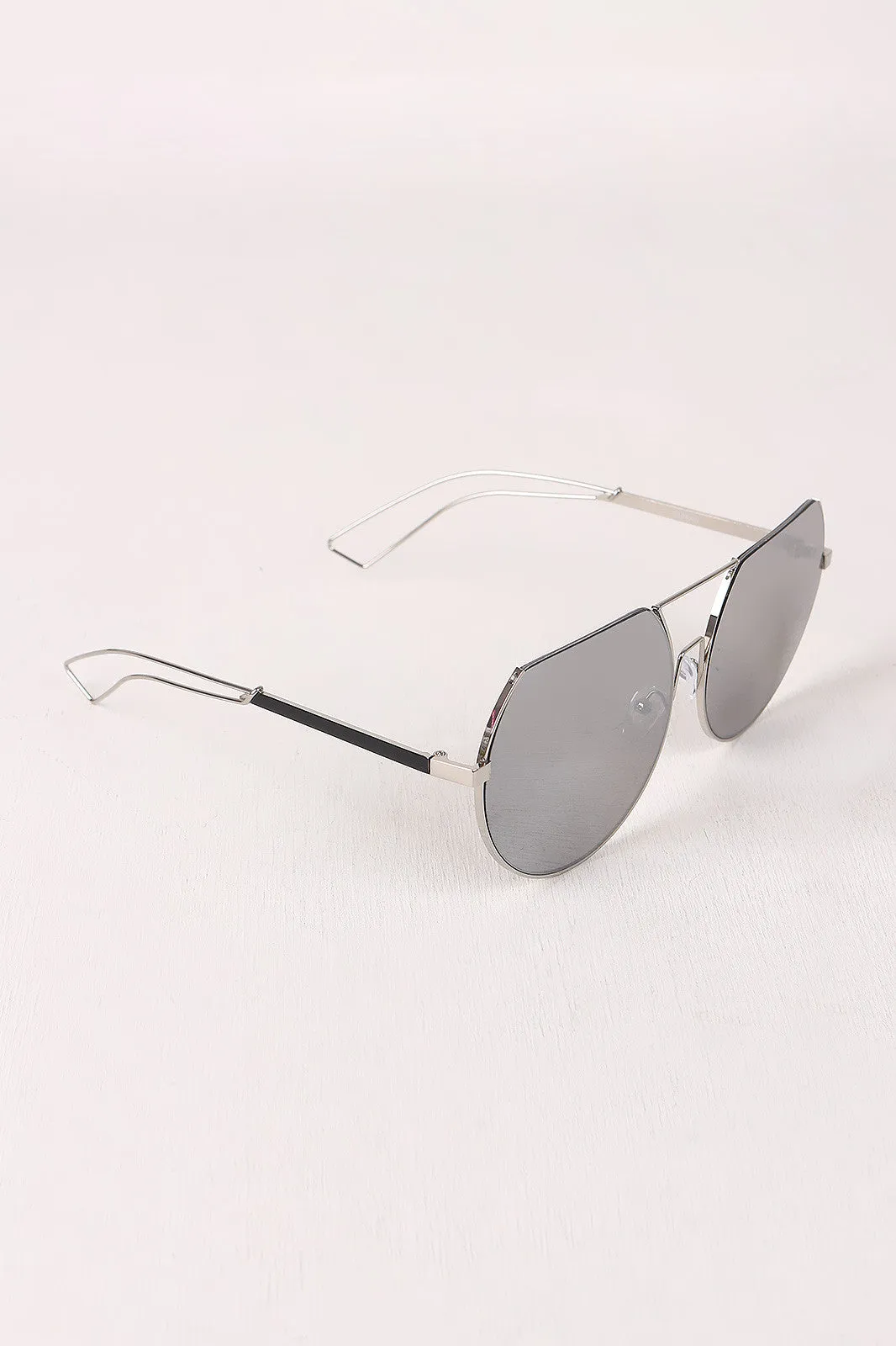 Semi-Rimless Double Bridge Laser Cut Round Sunglasses