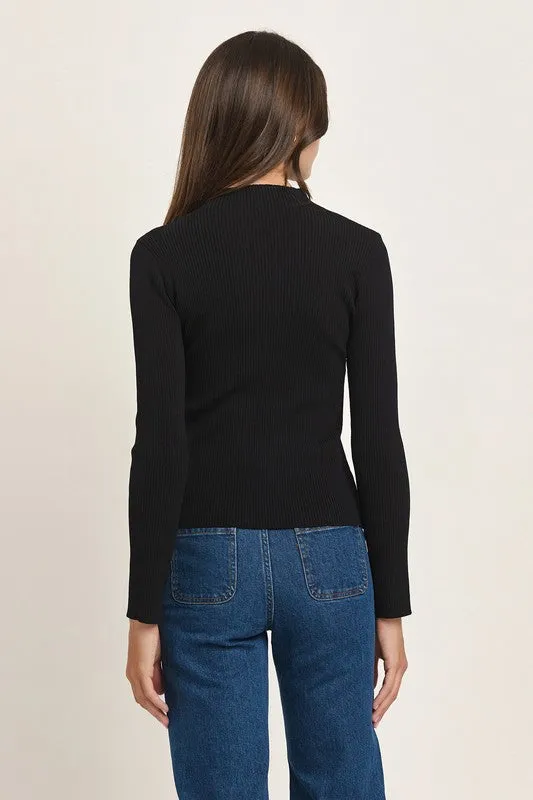 Semi-Sheer Mock Neck Sweater