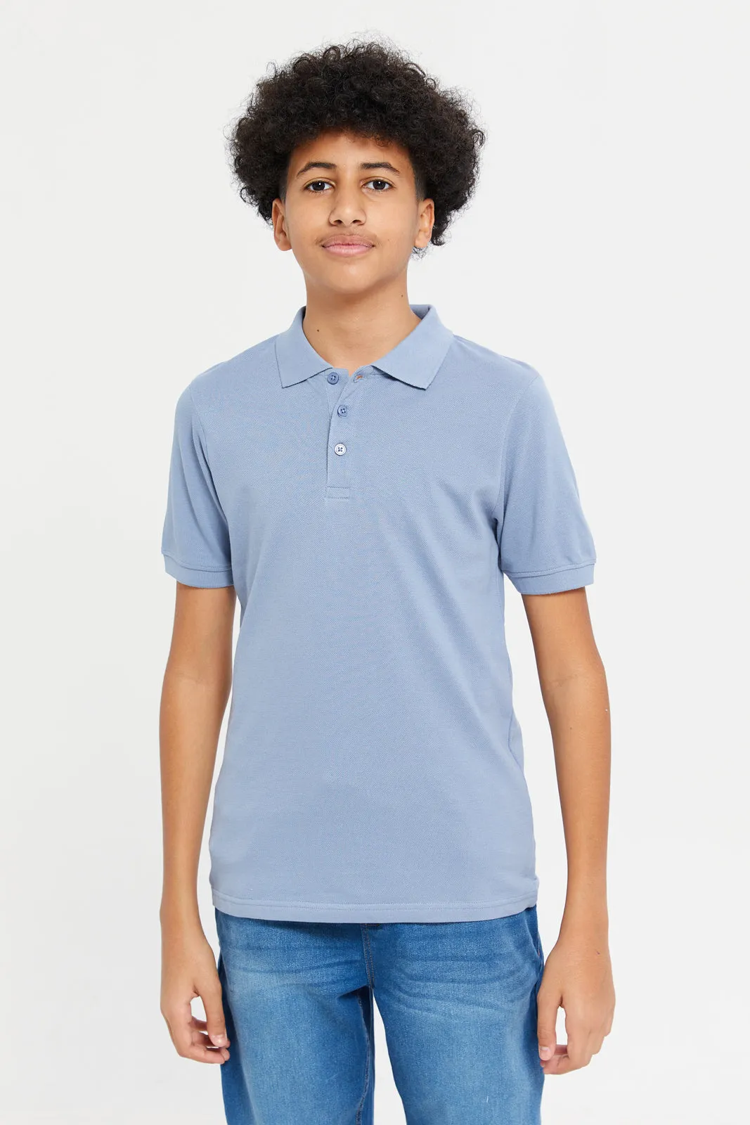 Senior Boys Beige And Blue Polo Shirts Set (2 Piece)