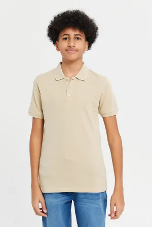 Senior Boys Beige And Blue Polo Shirts Set (2 Piece)