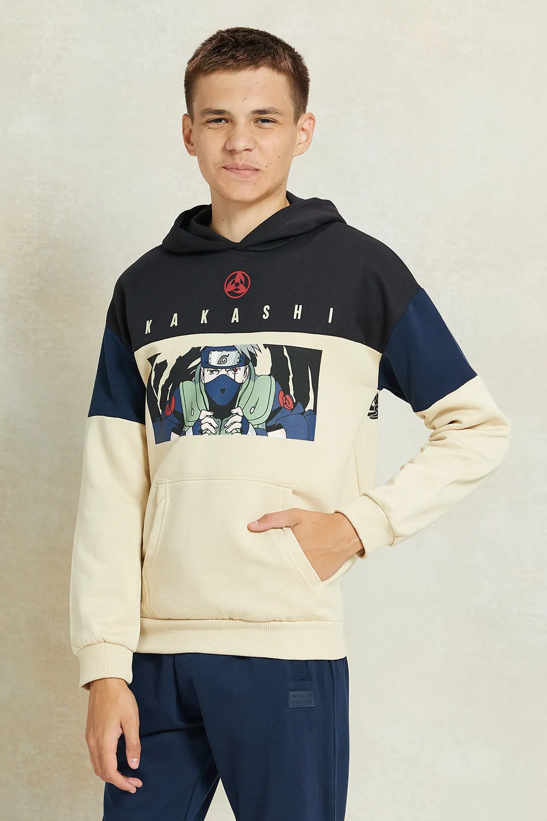 Senior Boys Beige Naruto Hooded Sweatshirt