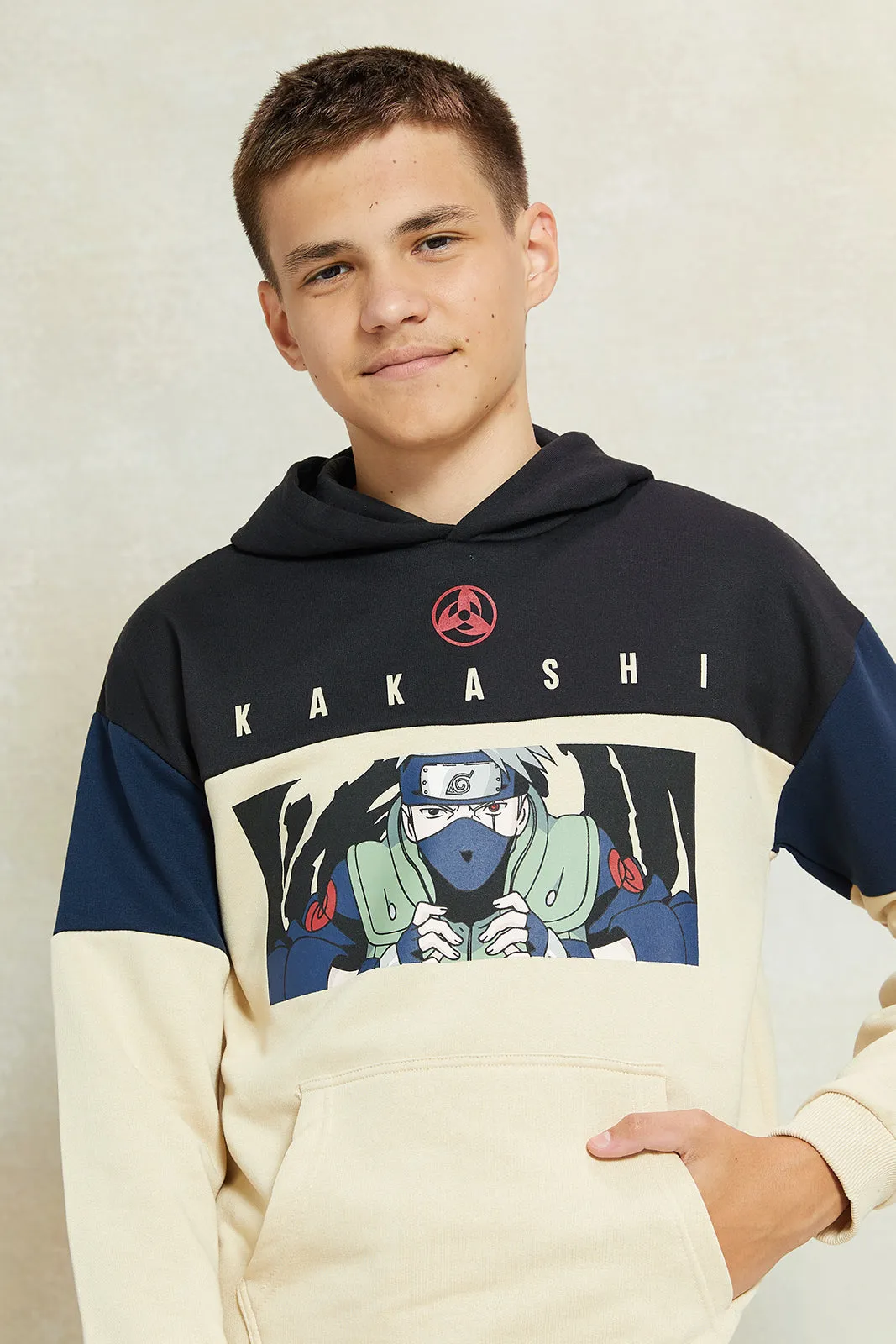 Senior Boys Beige Naruto Hooded Sweatshirt