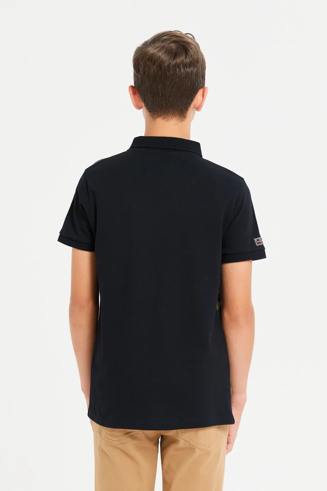 Senior Boys Black And Olive  Regular Collar Polo T-Shirt