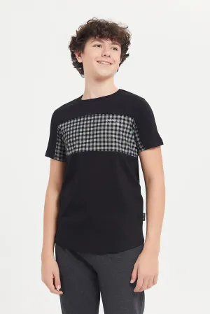 Senior Boys Black Checks T-Shirt