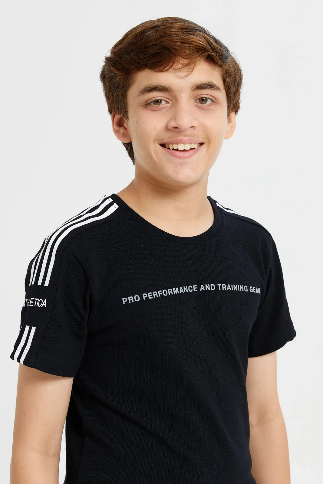 Senior Boys Black Embellished T-Shirt