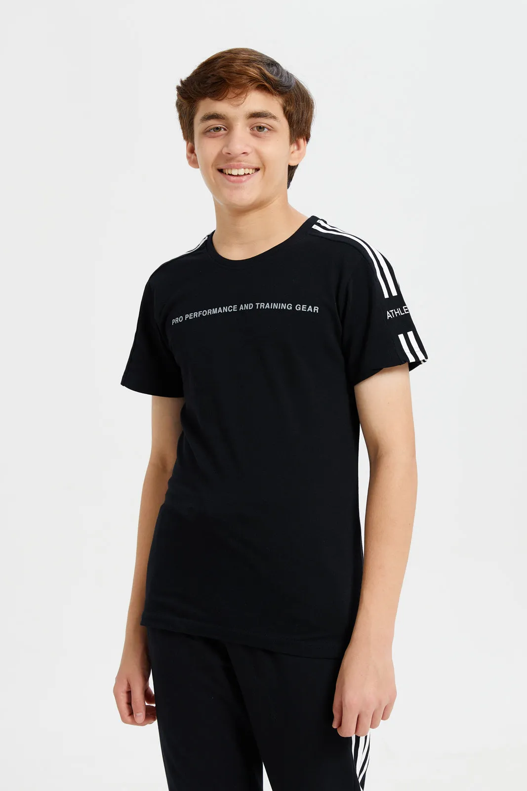 Senior Boys Black Embellished T-Shirt