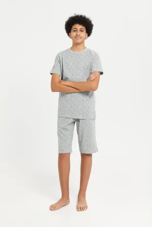 Senior Boys Grey Printed Pyjama Set (2 Piece)