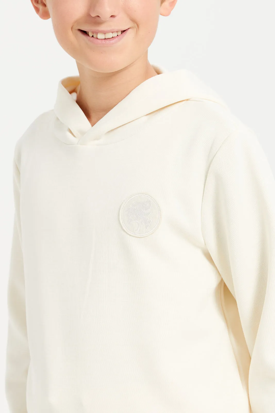 Senior Boys Ivory Plain Hooded Sweatshirt