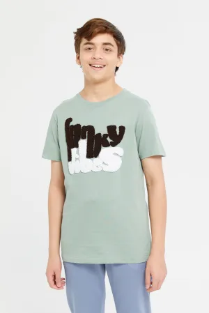 Senior Boys Mint Funky Vibes Embroidered T-Shirt