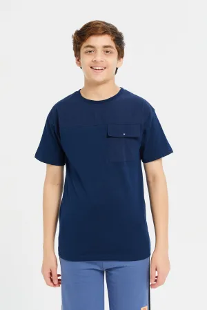 Senior Boys Navy Embellished T-Shirt