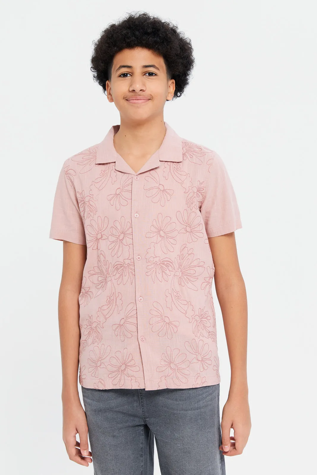 Senior Boys Pink Embroidery Shirt