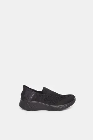 Senior Boys Triple Black Easy Slip-On Shoes