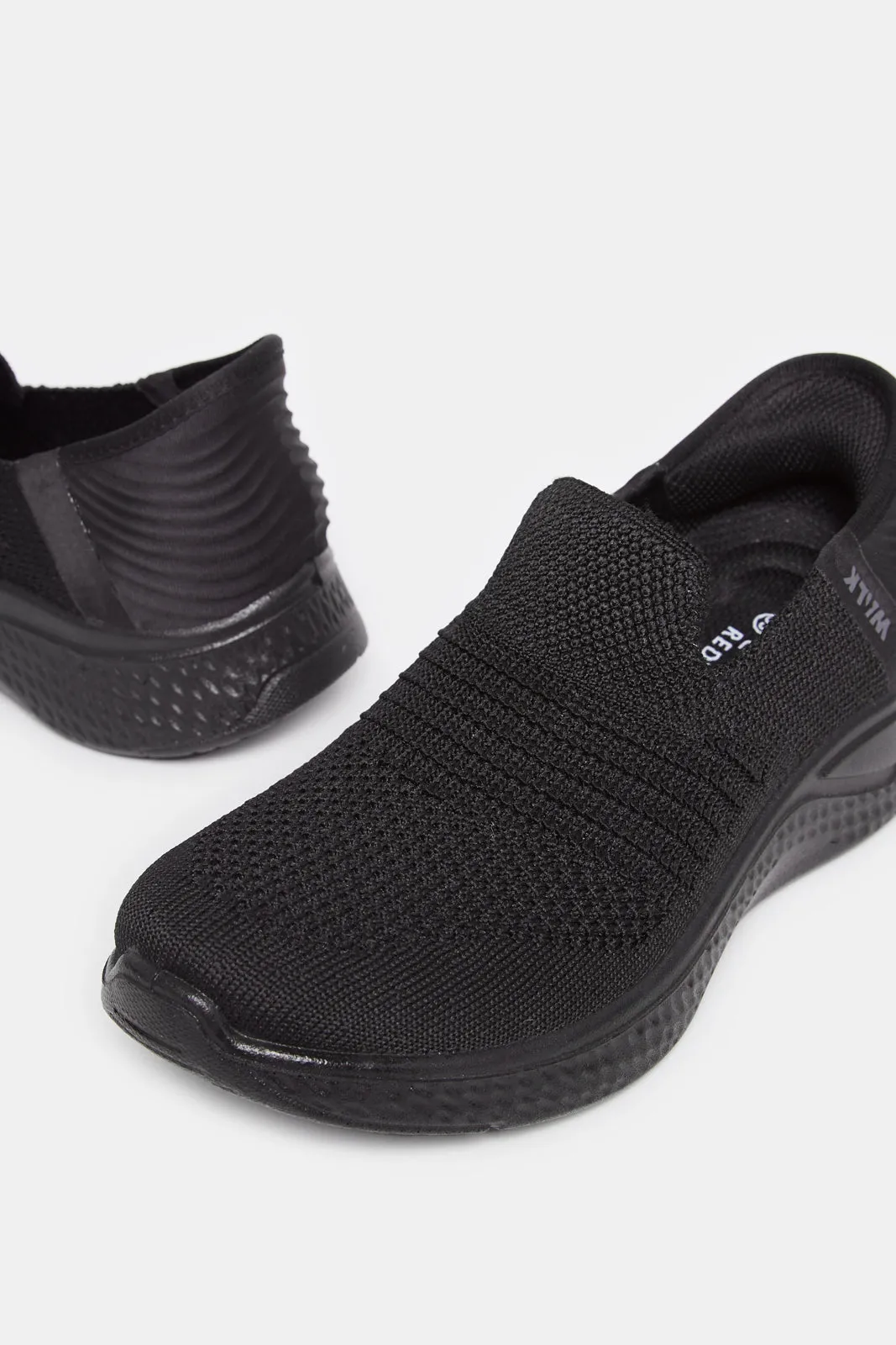 Senior Boys Triple Black Easy Slip-On Shoes