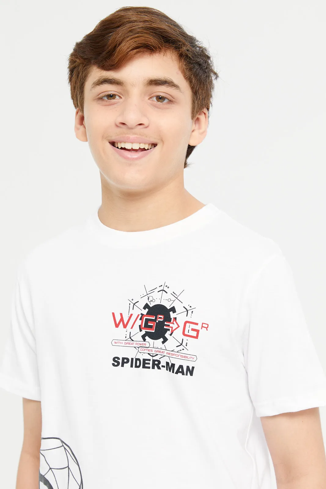 Senior Boys White Spiderman Printed T-Shirt