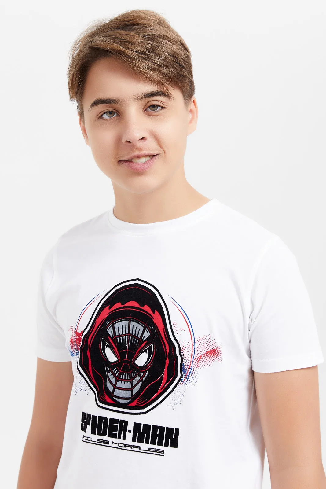 Senior Boys White Spiderman T-Shirt