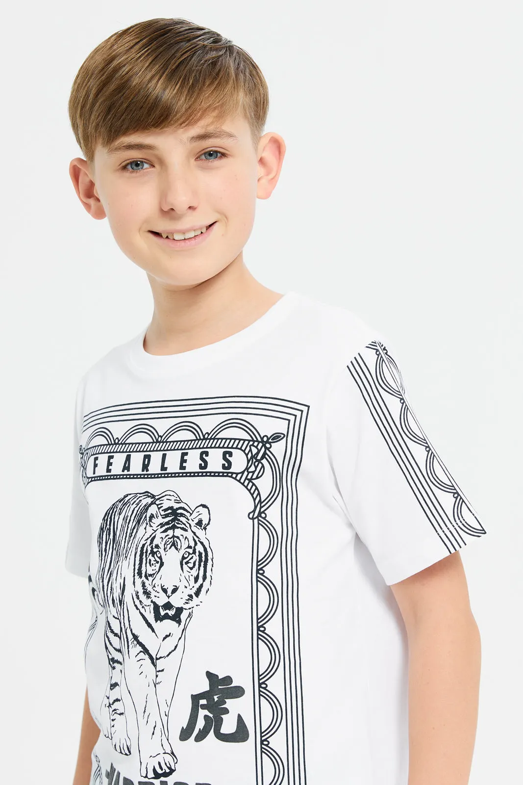 Senior Boys White Tiger Printed T-Shirt