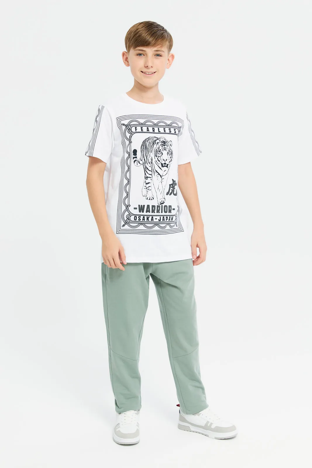 Senior Boys White Tiger Printed T-Shirt