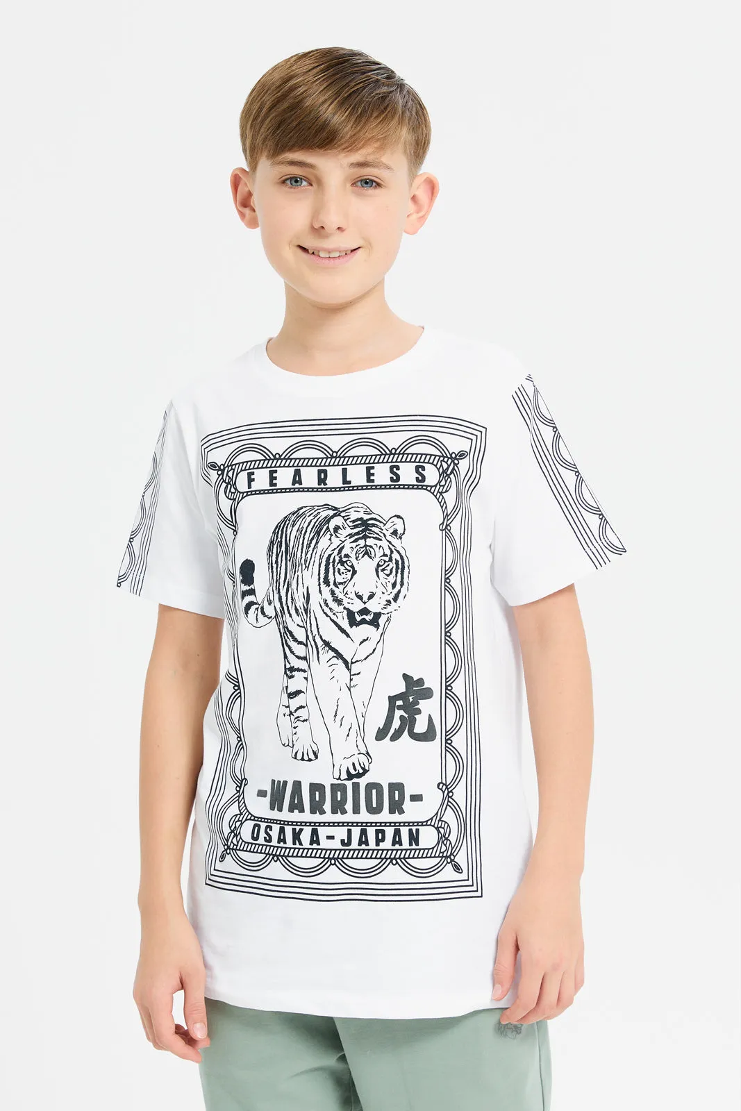 Senior Boys White Tiger Printed T-Shirt