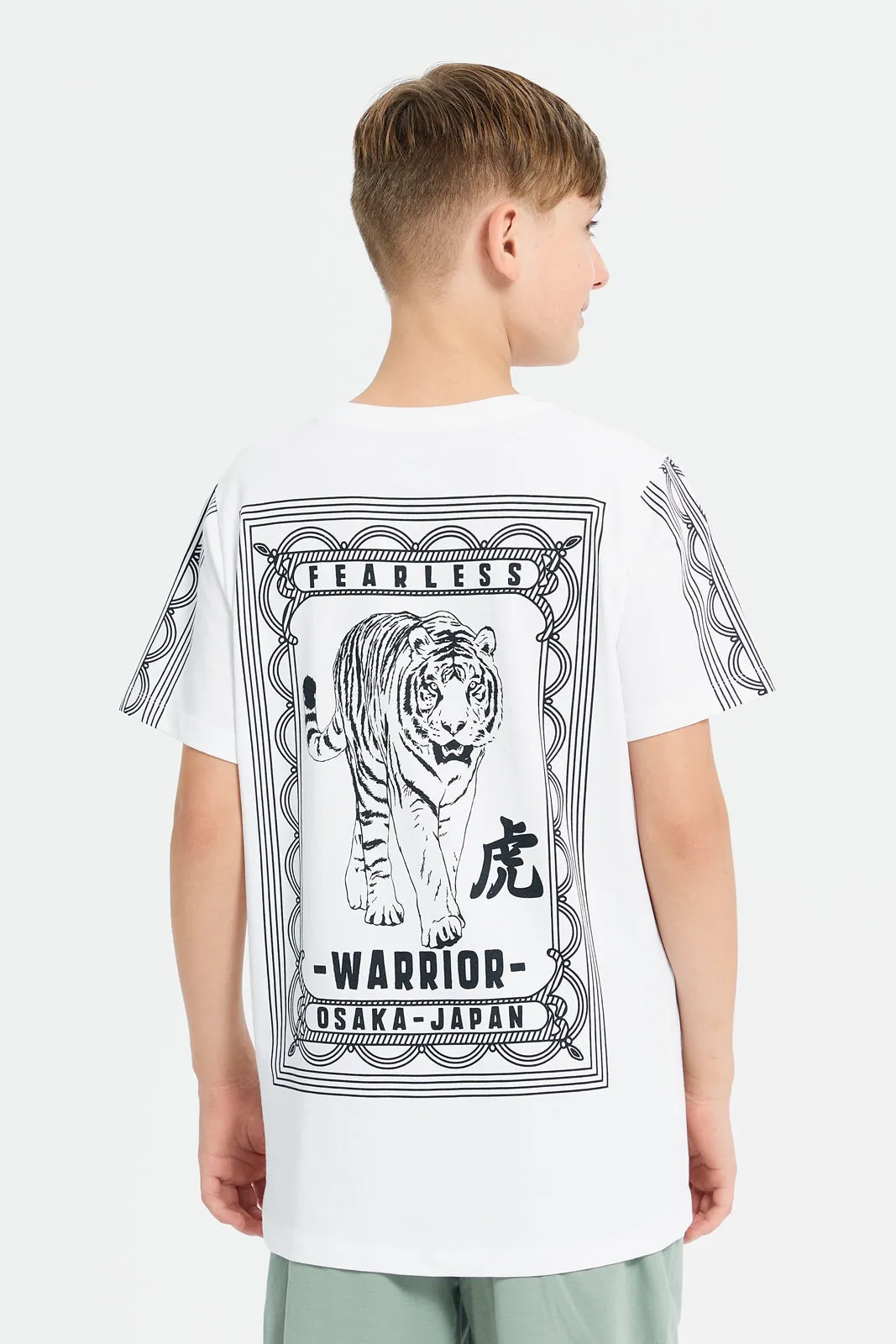 Senior Boys White Tiger Printed T-Shirt