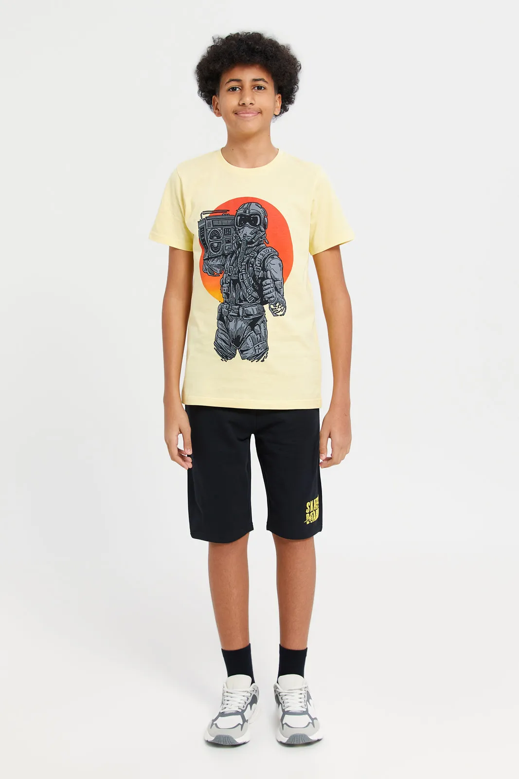 Senior Boys Yellow Pilot Boombox Graphic T-Shirt