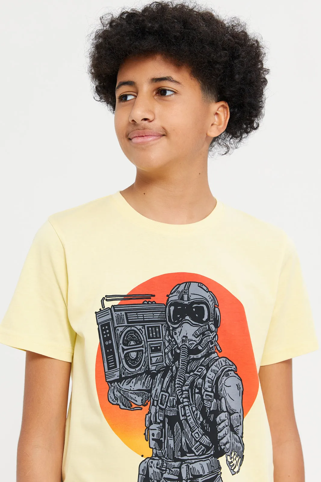 Senior Boys Yellow Pilot Boombox Graphic T-Shirt