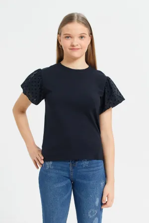 Senior Girls Black Embellished Short Sleeve T-Shirt