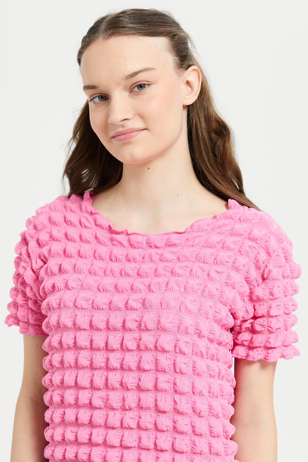 Senior Girls Fuchsia Crinkled Top