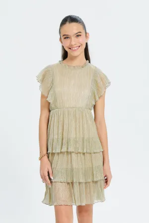 Senior Girls Gold Metallic Layered Dress