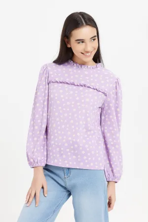 Senior Girls Lilac Floral Jacquard Top