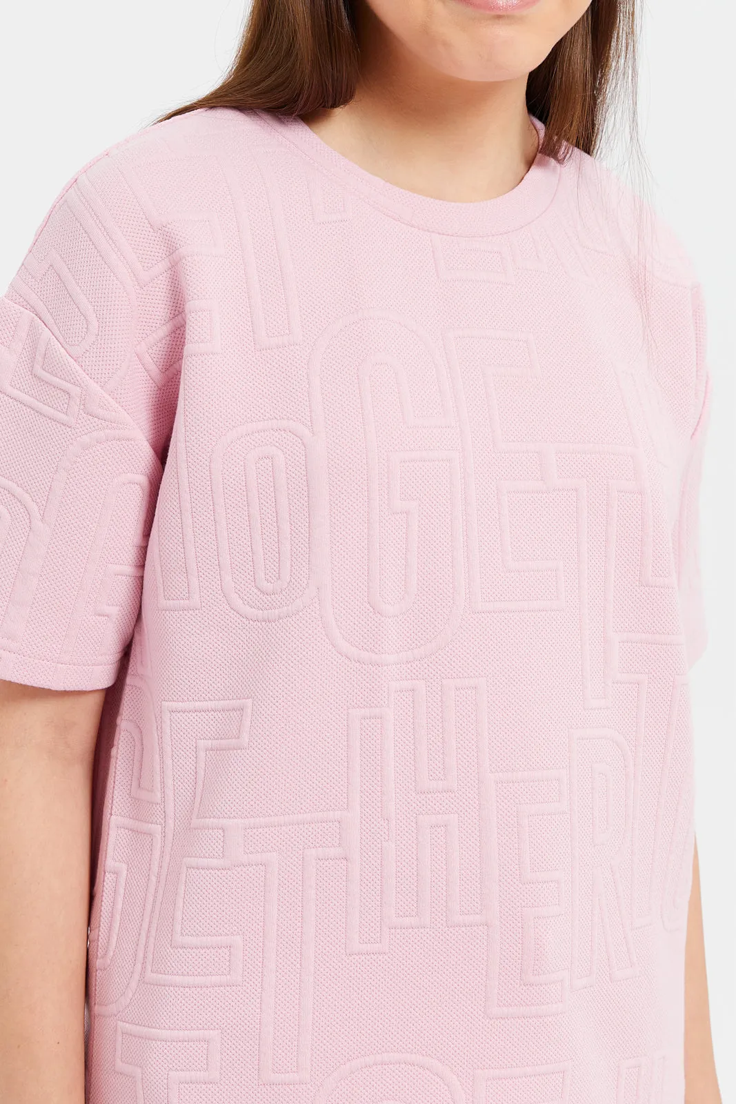 Senior Girls Pink Jacquard Oversize T-Shirt