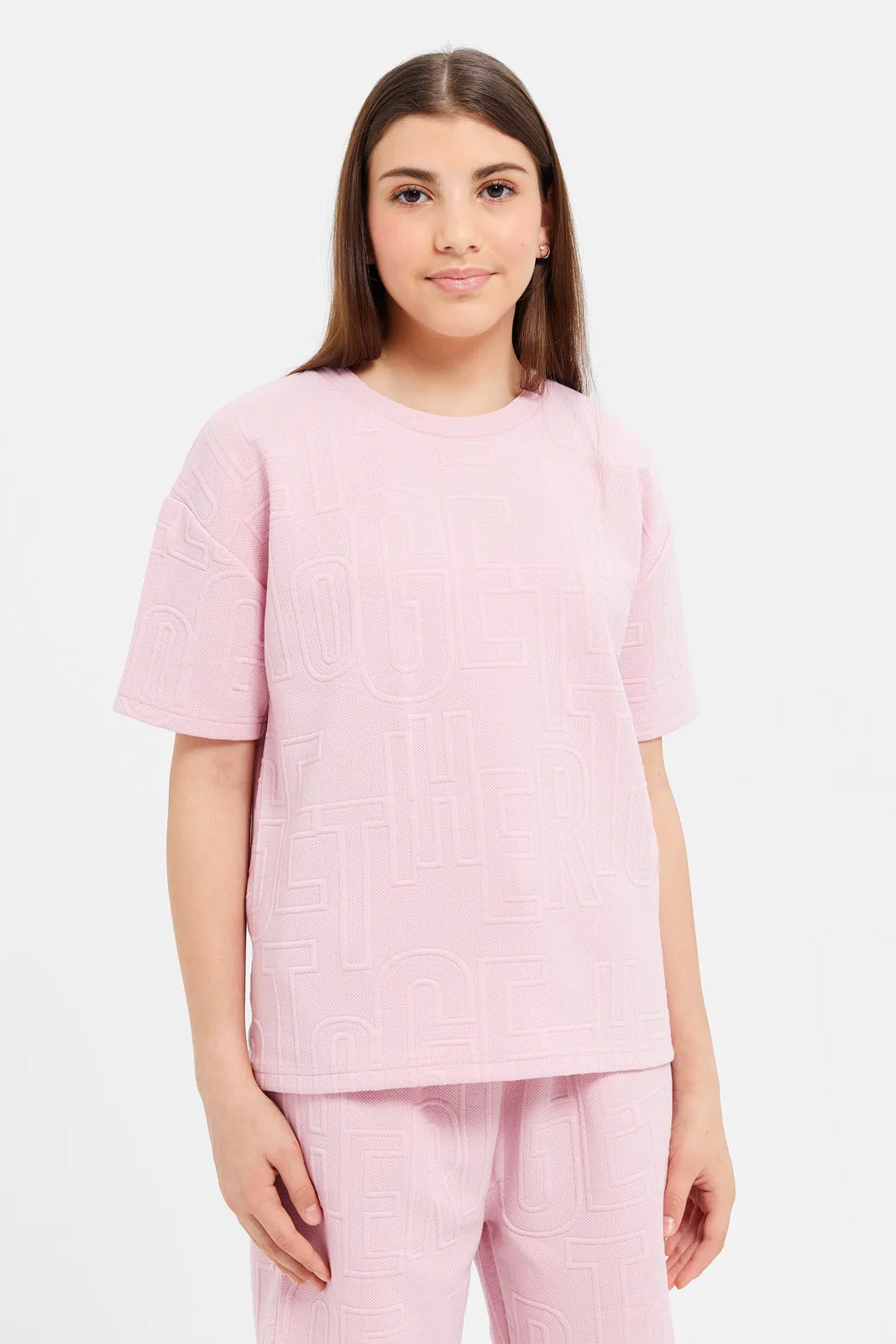 Senior Girls Pink Jacquard Oversize T-Shirt