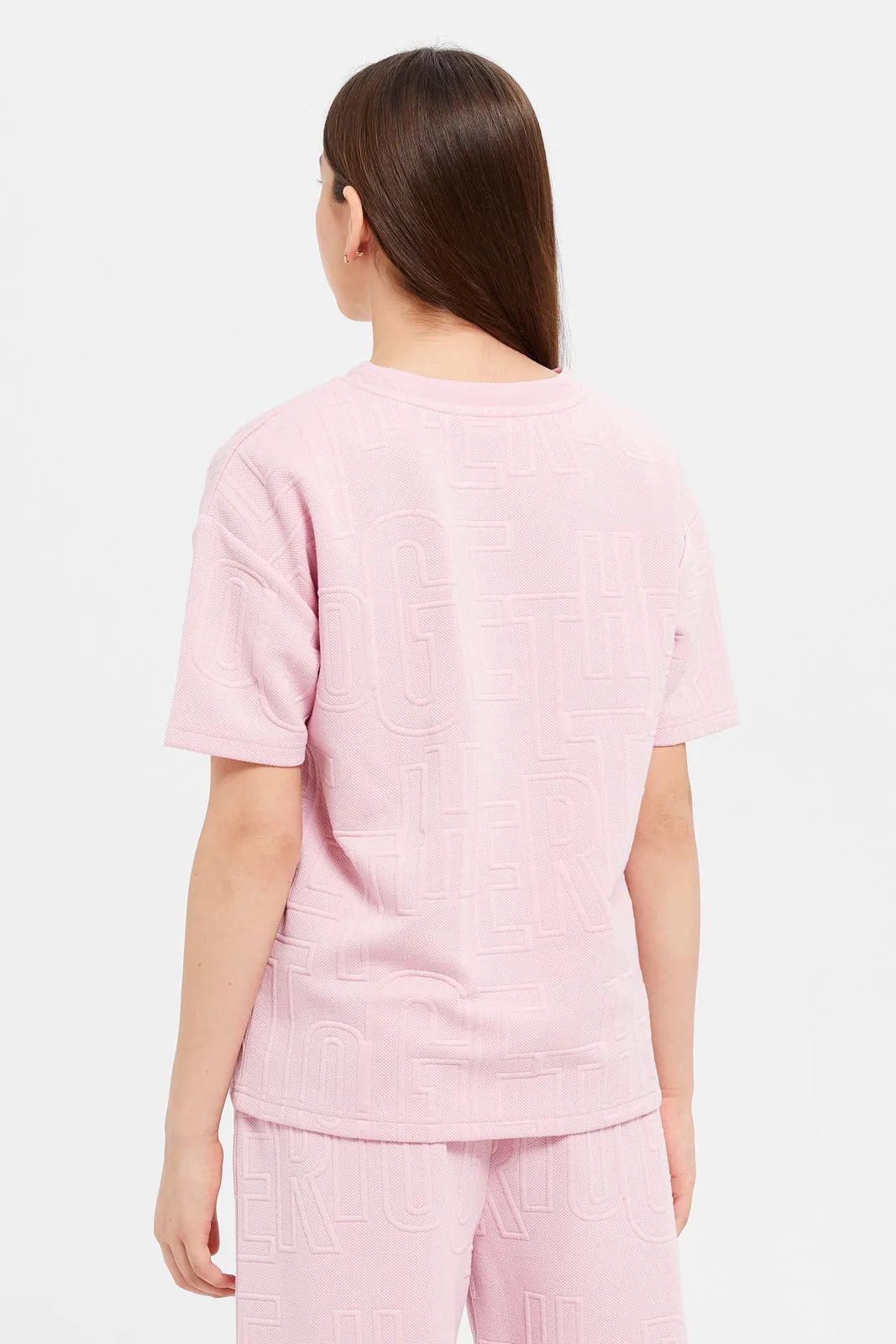 Senior Girls Pink Jacquard Oversize T-Shirt