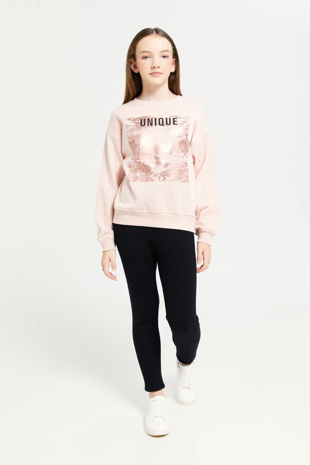 Senior Girls Pink Metallic Print Sweatshirt