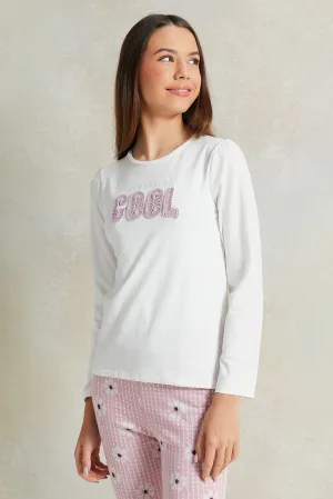 Senior Girls White Embroidered Long Sleeve T-shirt