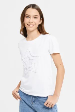 Senior Girls White Star Embroidered T-Shirt