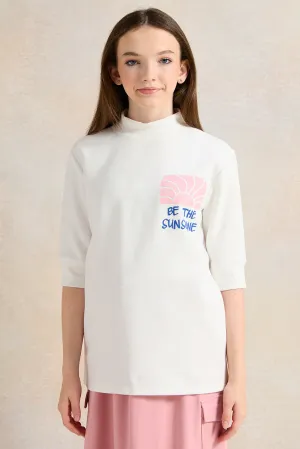 Senior White Printed Long Sleeve T-Shirt