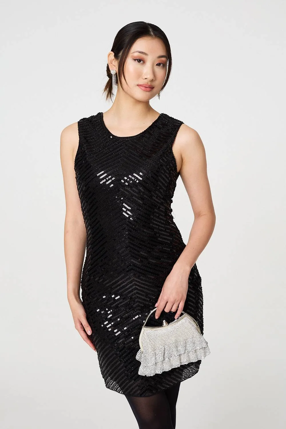 Sequin Detail Sleeveless Mini Shift Dress