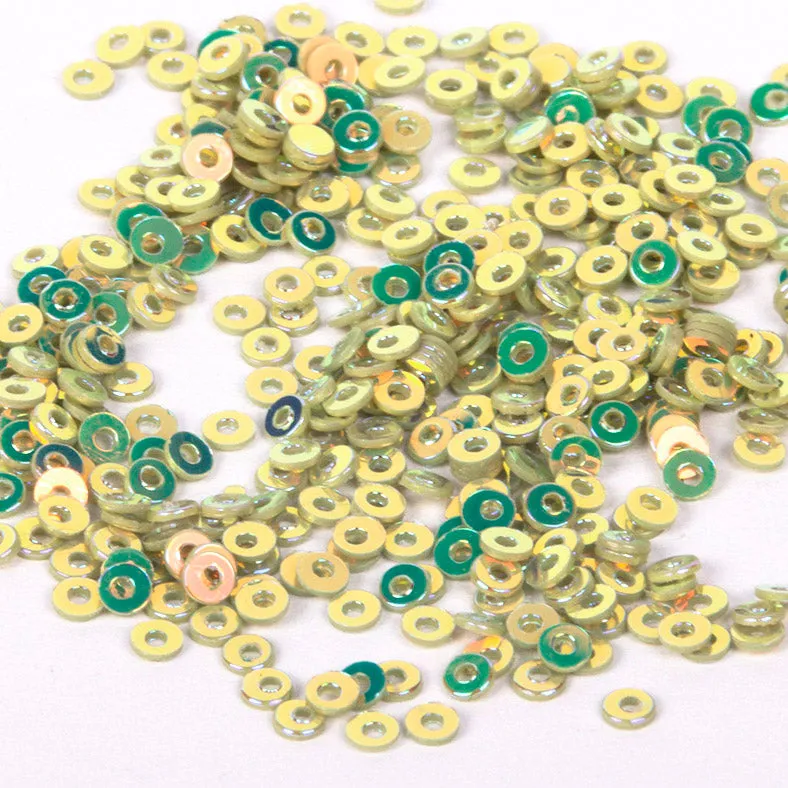 Sequins - Flat - Circle - 2mm - Pale Apple Green with Copper Lights (S18)