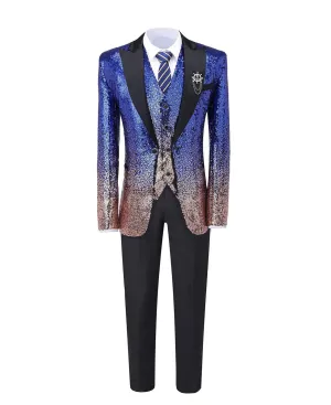 Sequins Formal Peak Lapel 3 Pieces Mens Suit Tuxedos (Blazer vest Pants)