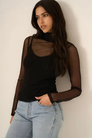 Serafina Layered Mesh Long Sleeve - Black