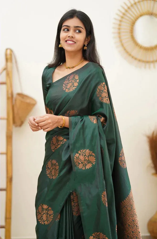 Seraglio Dark Green Soft Silk Saree With Enchanting Blouse Piece