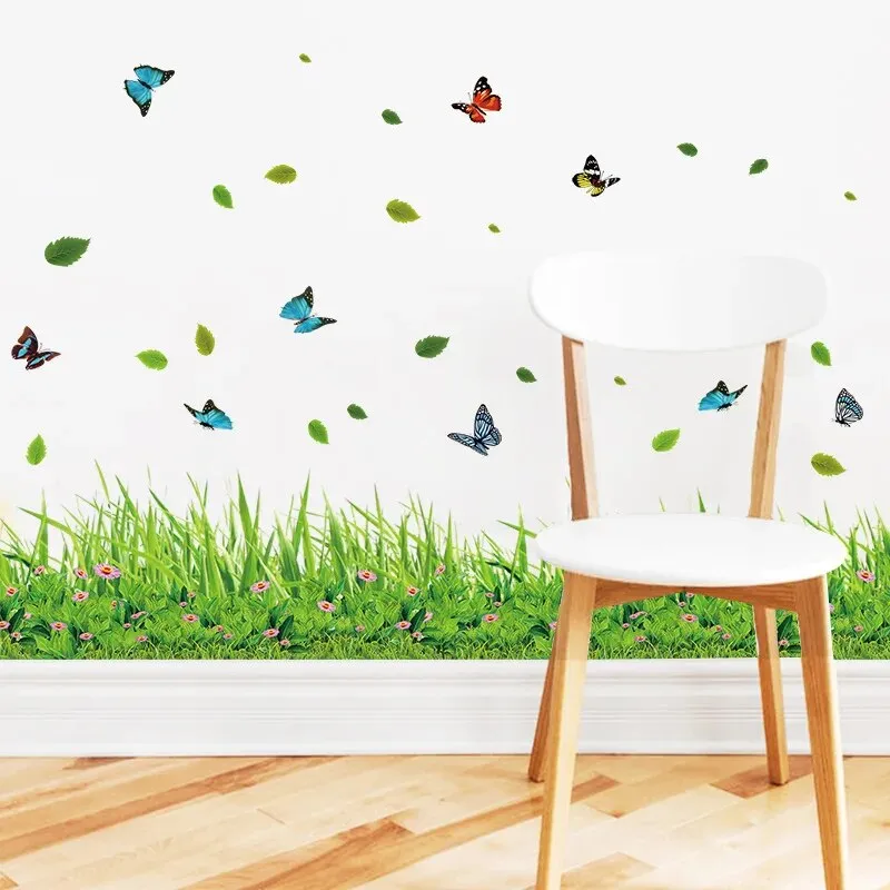 Serene Springtime Butterfly Green Grass Wall Stickers