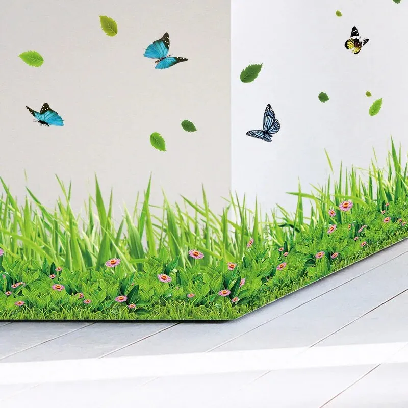 Serene Springtime Butterfly Green Grass Wall Stickers