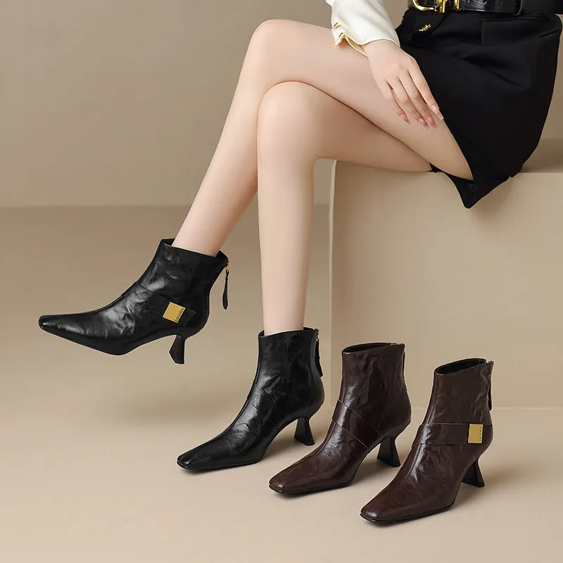 SerpentLuxe Chic Square Toe Zipper Ankle Boots